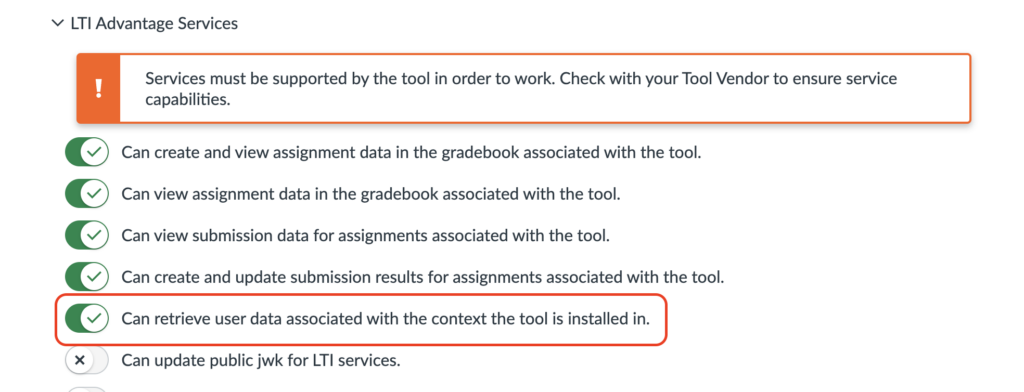 Image showing the service needed to enable course roster fetching